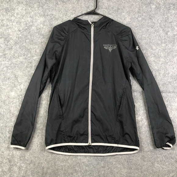 Under Armour Jacket Sz Medium Windbreaker Semi Fitted Black Logo Washington - Picture 1 of 13